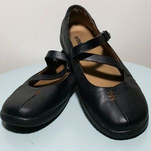 Orthaheel Myla Mary Jane Shoes Women's Size 9.5  Black Leather Hook & Loop Flats